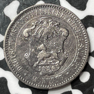 1891 German East Africa 1/4 Rupie Lot#D7103 Silver! Obverse Scratch