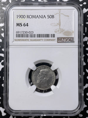 1900 Romania 50 Bani NGC MS64 Lot#G9528 Silver! Choice UNC!