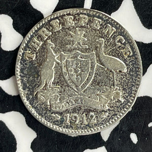 1912 Australia 3 Pence Threepence Lot#C1577 Silver!