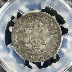 1843-RB Argentina La Rioja 2 Reales PCGS VF30 Lot#G928 Silver! Scarce! KM#15