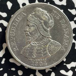1904 Panama 50 Centesimos Lot#JM0138 Large Silver! Nice Detail, Old Cleaning