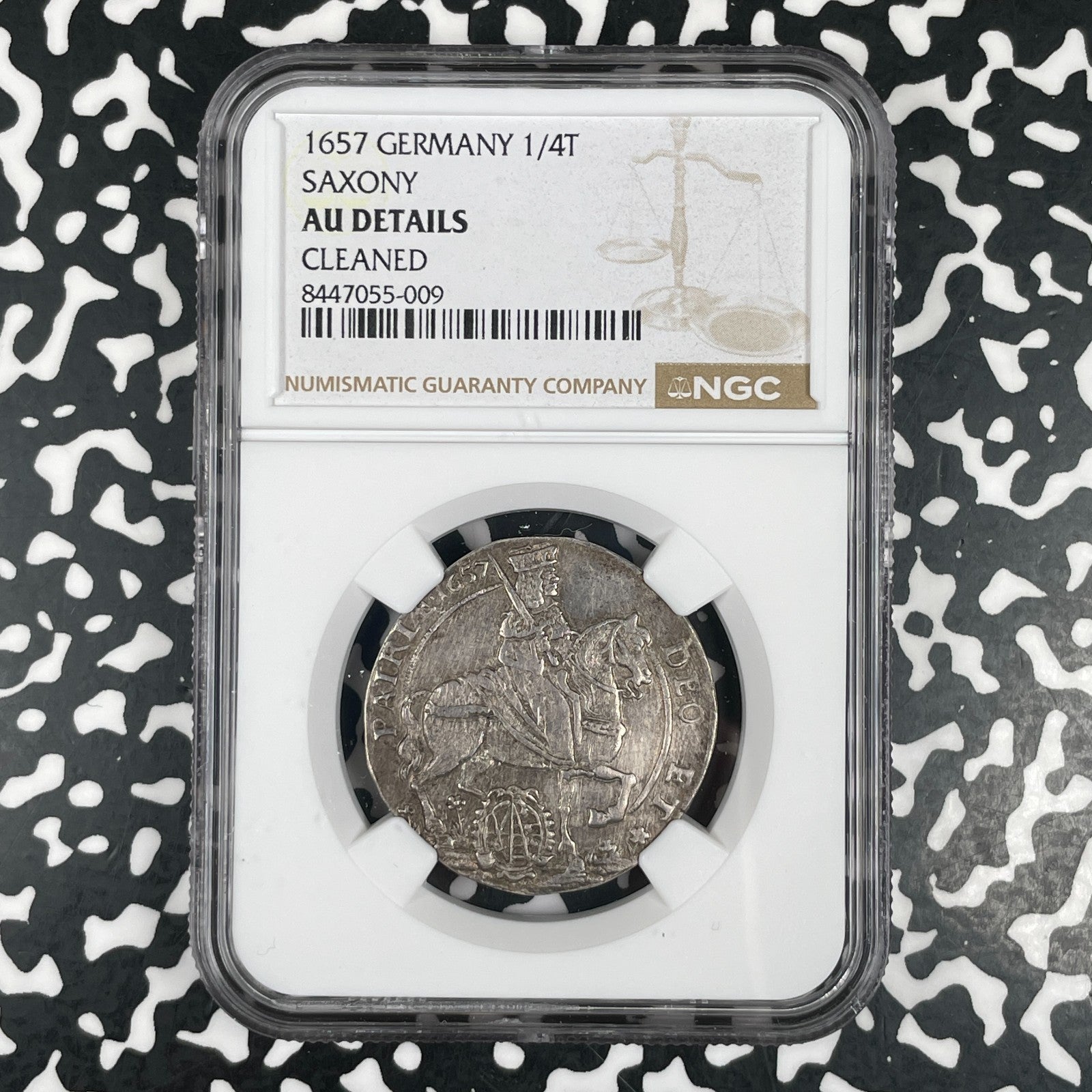 1657 Germany Saxony 1/4 Thaler NGC Cleaned-AU Det Lot#G3585 Silver! Very Scarce!