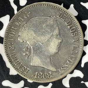 1868 Spanish Philippines 50 Centavos Lot#T4675 Silver!