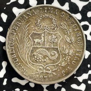 1874-YJ Peru 1 Sol Lot#JM0222 Large Silver! Nice!