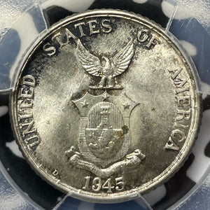 1945-D U.S. Philippines 20 Centavos PCGS MS65 Lot#G8124 Silver! Gem BU!