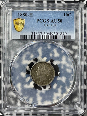 1880-H Canada 10 Cents PCGS AU50 Lot#G7994 Silver!