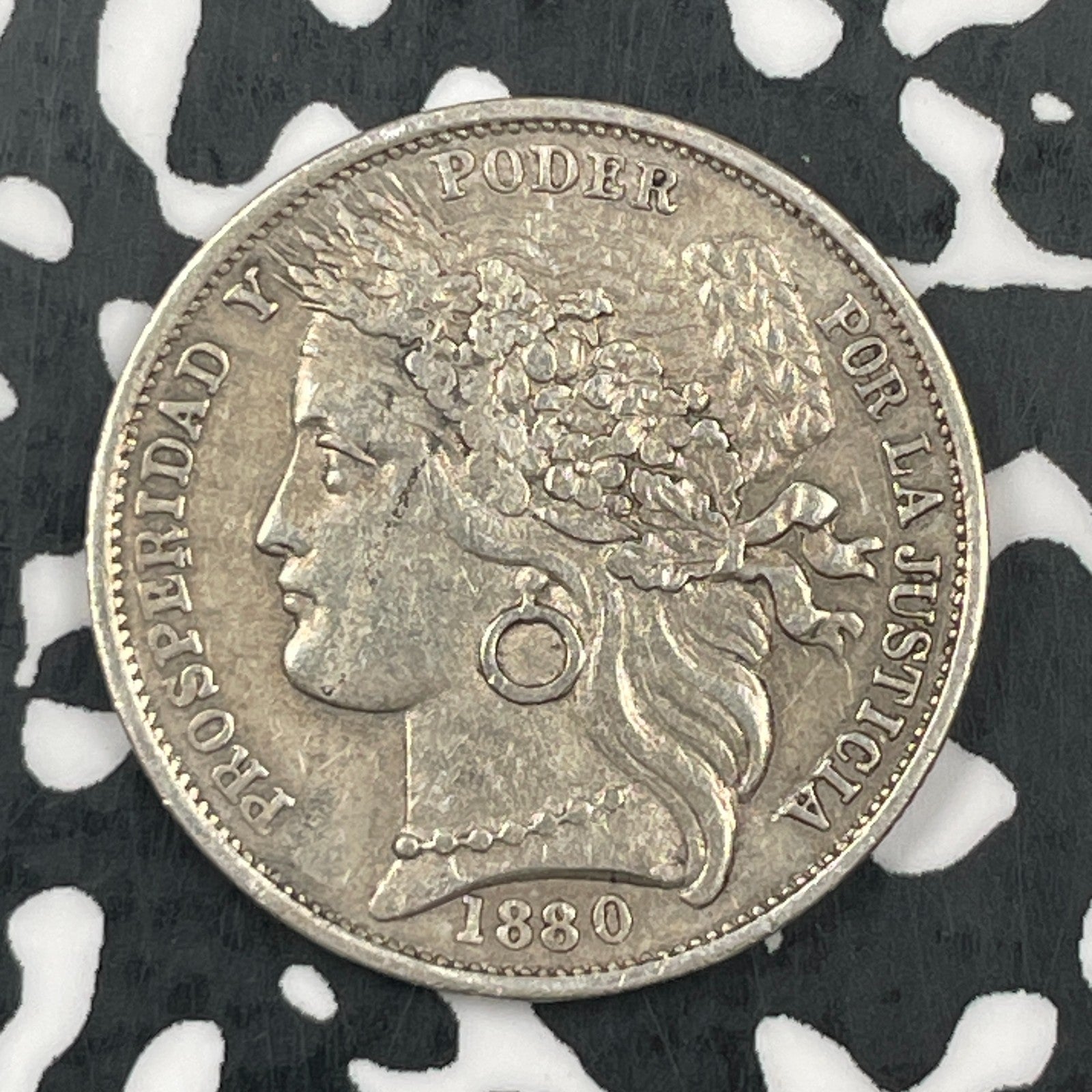 1880 Peru 1 Peseta Lot#F6908 Silver! Nice!