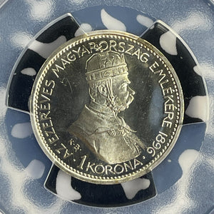 "1896"-KB Hungary 1 Korona PCGS PR66 CAM Lot#G927 Silver! Restrike KM#487