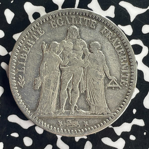 1873-A France 5 Francs Lot#T8270 Large Silver Coin!