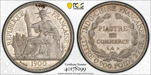 1900-A French Indo-China 1 Piastre PCGS Cleaned-AU Detail Lot#MK166 Silver!
