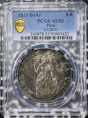 1833-Bo Ar Peru 8 Reales PCGS AU53 Lot#G9373 Silver!