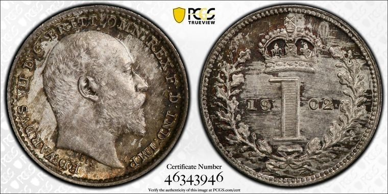 1902 Great Britain Maundy 1 Penny PCGS PR63 Lot#G4211 Silver! Matte Proof!