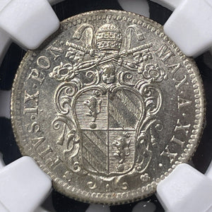 1864-R Papal States 10 Baiocchi NGC MS63 Lot#G9029 Silver! Choice UNC!