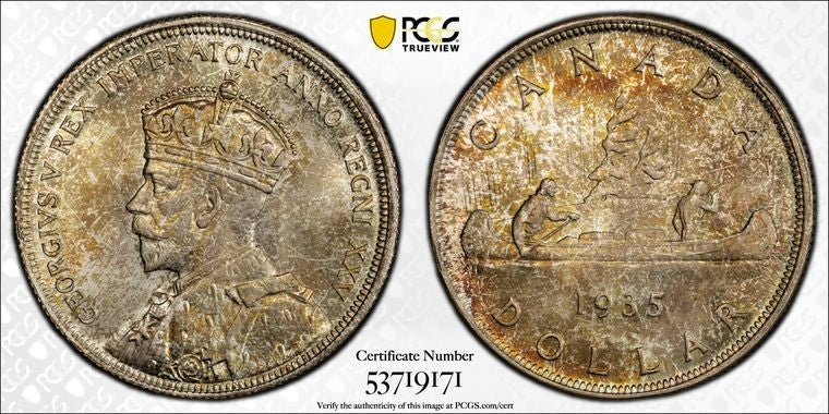 1935 Canada $1 Dollar PCGS MS66 Lot#G3681 Silver! Gem BU! Beautiful Toning!