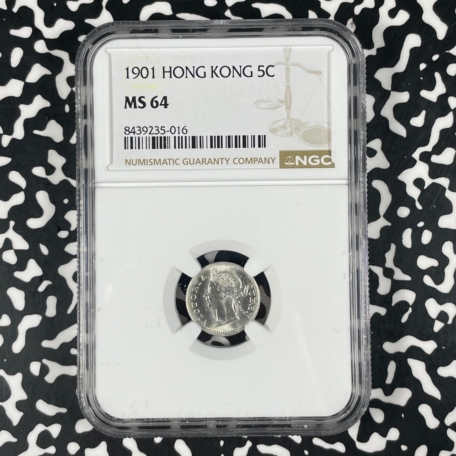 1901 Hong Kong 5 Cents NGC MS64 Lot#G3308 Silver! Choice UNC!
