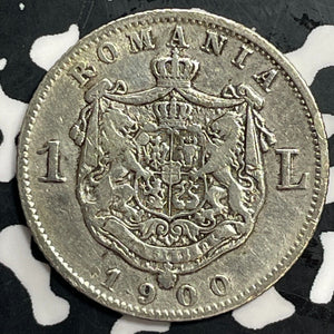 1900 Romania 1 Leu Lot#T0088 Silver! Cleaned