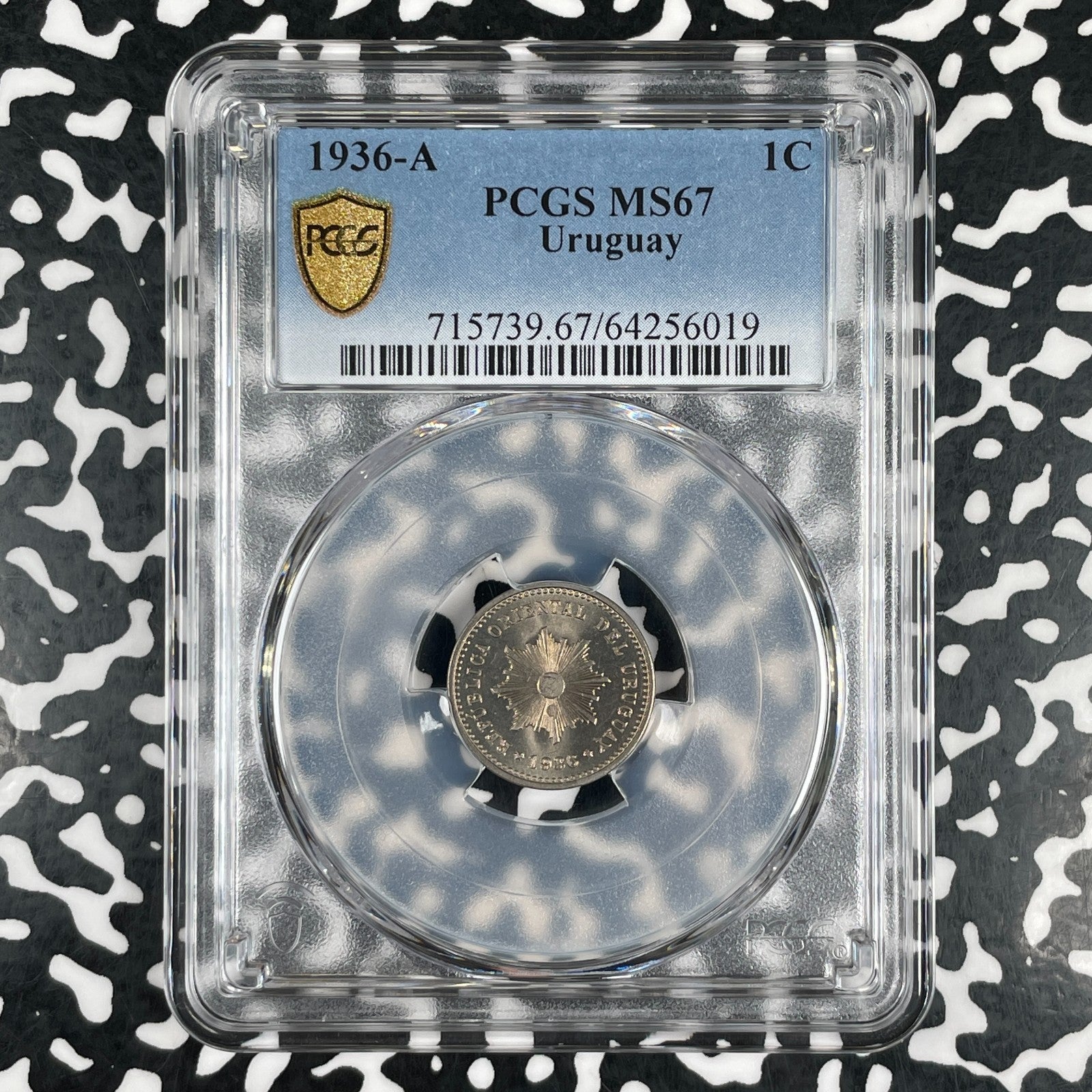 1936-A Uruguay 1 Centesimo PCGS MS67 Lot#G4071 Gem BU!