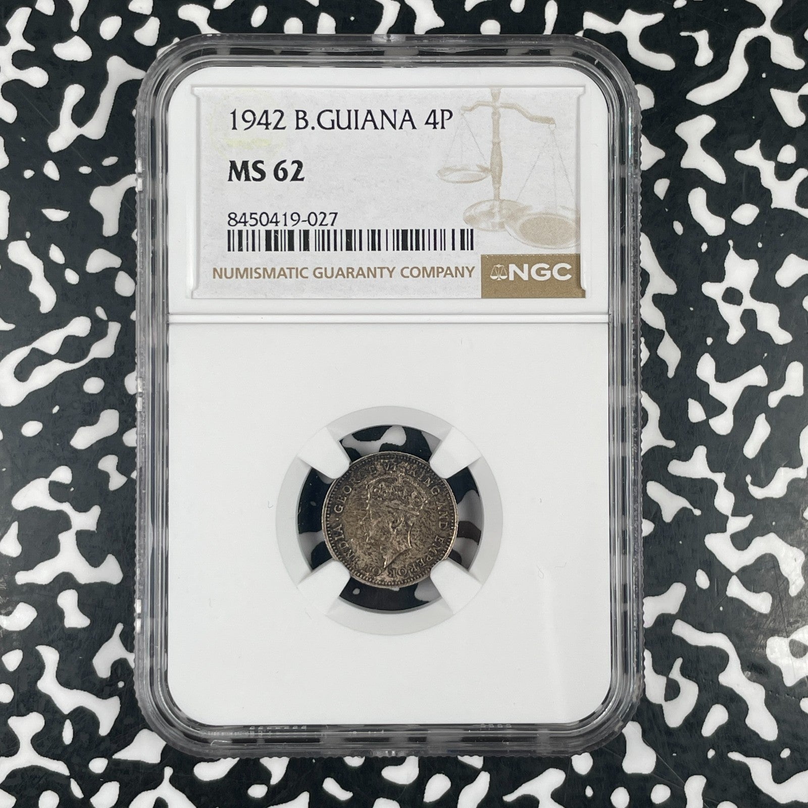 1942 British Guiana 4 Pence NGC MS62 Lot#G3717 Silver! Nice UNC! Low Mintage