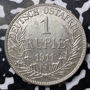 1911-J German East Africa 1 Rupie Lot#JM8763 Silver! Nice Detail, Cleaned