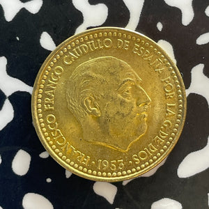1953 (61) Spain 1 Peseta Lot#T3001 Key Date! High Grade! Beautiful!