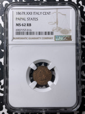 1867-R Papal States 1 Centesimo NGC MS62RB Lot#G8971 Nice UNC!