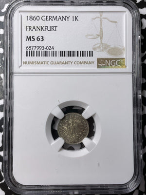1860 Germany Frankfurt 1 Kreuzer NGC MS63 Lot#G7061 Choice UNC!