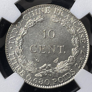 1937 French Indo-China 10 Centimes NGC MS65 Lot#G8543 Silver! Gem BU!