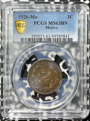 1926-Mo Mexico 2 Centavos PCGS MS63BN Lot#G7711 Beautiful Toning!