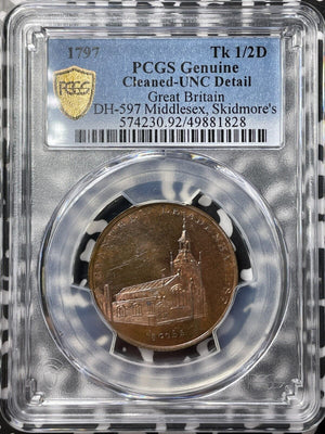 1797 G.B. Skidmores 1/2 Penny Conder Token PCGS Cleaned-UNC Detail Lot#G8212