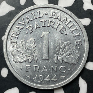 1944-B France 1 Franc Lot#E6950 High Grade! Beautiful! KM#902.2