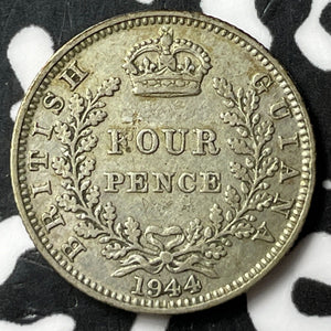 1944 British Guyana 4 Pence Fourpence Lot#D7560 Silver!