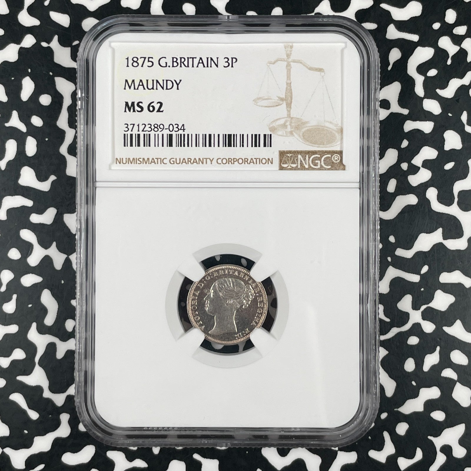 1875 Great Britain Victoria Maundy 3 Pence NGC MS62 Lot#G3389 Silver!