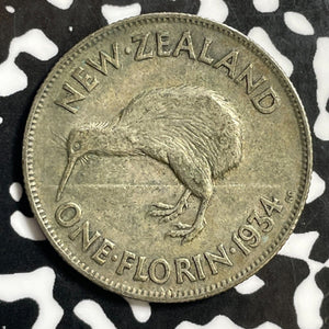 1934 New Zealand 1 Florin Lot#E4393 Silver!