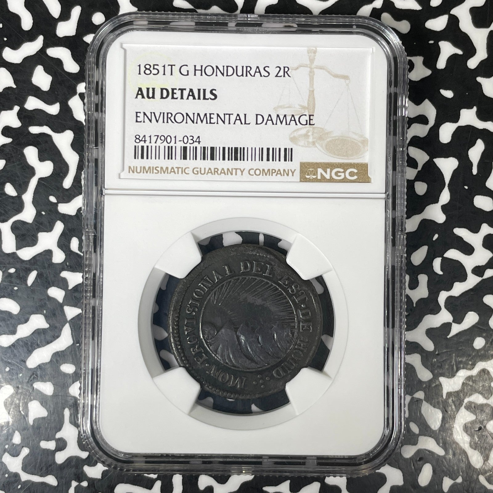 1851-T G Honduras 2 Reales NGC AU Details Lot#G1489 Extremely Scarce! 3-5 Known