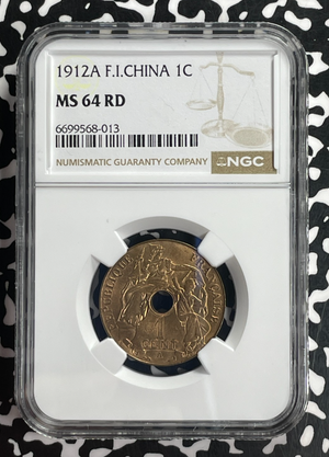 1912-A French Indo-China 1 Centime NGC MS64RD Lot#G738 Solo Top Graded!