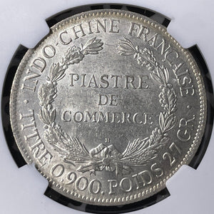 1921-H French Indo-China 1 Piastre NGC MS61 Lot#G9484 Large Silver! Nice UNC!