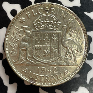 1942 Australia 1 Florin Lot#T5120 Silver! High Grade! Beautiful!