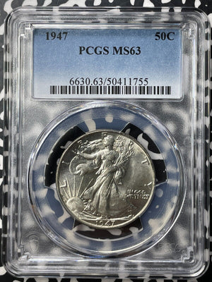 1947 U.S. 50 Cents Walking Liberty Half Dollar PCGS MS63 Lot#G8769 Silver!