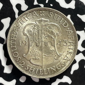 1943 South Africa 2 Shillings Lot#T9699 Silver! Nice!