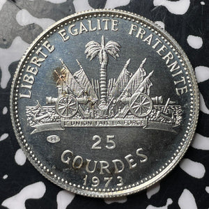 1973 Haiti 25 Gourdes Lot#E9553 Silver! Proof! Columbus