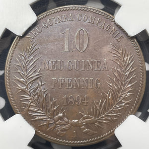 1894-A German New Guinea 10 Pfennig NGC MS63BN Lot#MK126 Choice UNC!