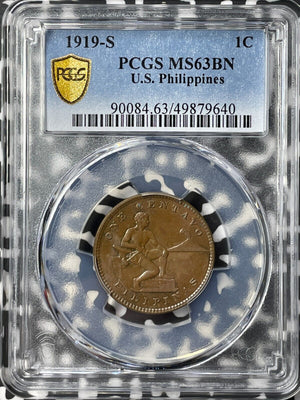 1919-S US Philippines 1 Centavo PCGS MS63BN Lot#G8338 Choice UNC!