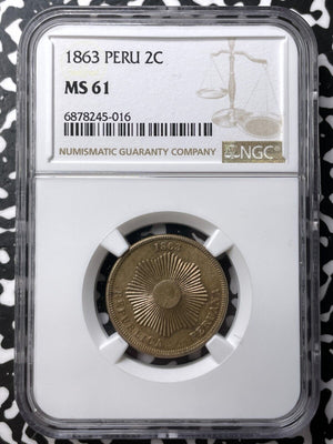 1863 Peru 2 Centavos NGC MS61 Lot#G7203 Nice UNC!