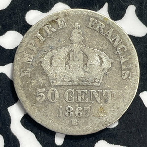 1867-BB France 50 Centimes Lot#C0723 Silver!