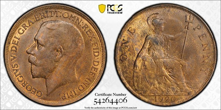 1920 Great Britain 1 Penny PCGS MS64RB Lot#G1763 Choice UNC! S-4051