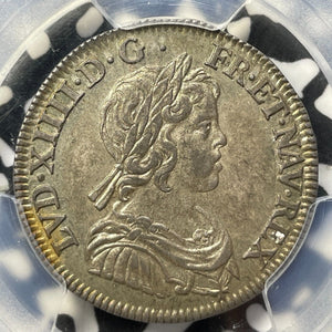 1644-A France 1/4 Ecu PCGS MS63 Lot#G7976 Silver! Choice UNC! Gad-139 Rose