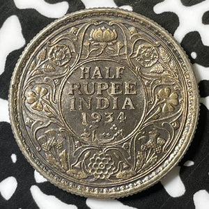 1934 India 1/2 Rupee Half Rupee Lot#E4747 Silver! High Grade! Beautiful!