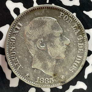 1885 Spanish Philippines 50 Centavos Lot#T4685 Silver!