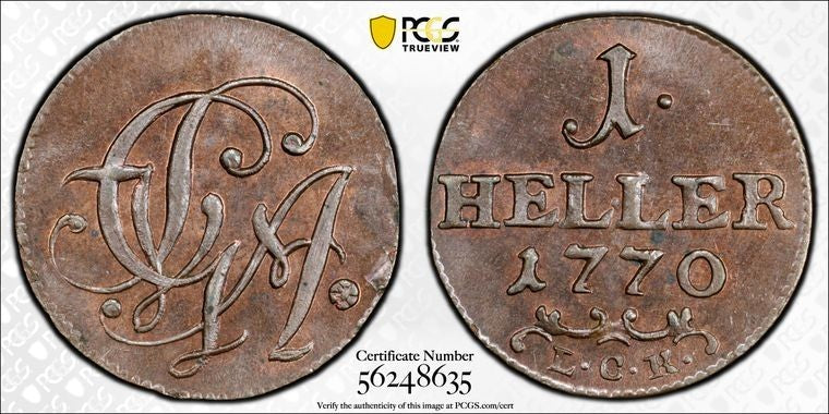 1770-LCK Germany Saxe-Gotha-Altenburg 1 Heller PCGS MS65BN Lot#G2201 Top Graded!