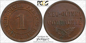 1894-A German New Guinea 1 Pfennig PCGS MS63BN Lot#MK123 Choice UNC!